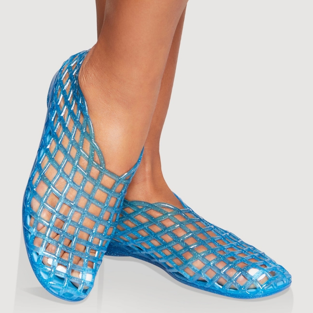 Blue Lattice Jelly Flats - Women's Slip-On Loafers